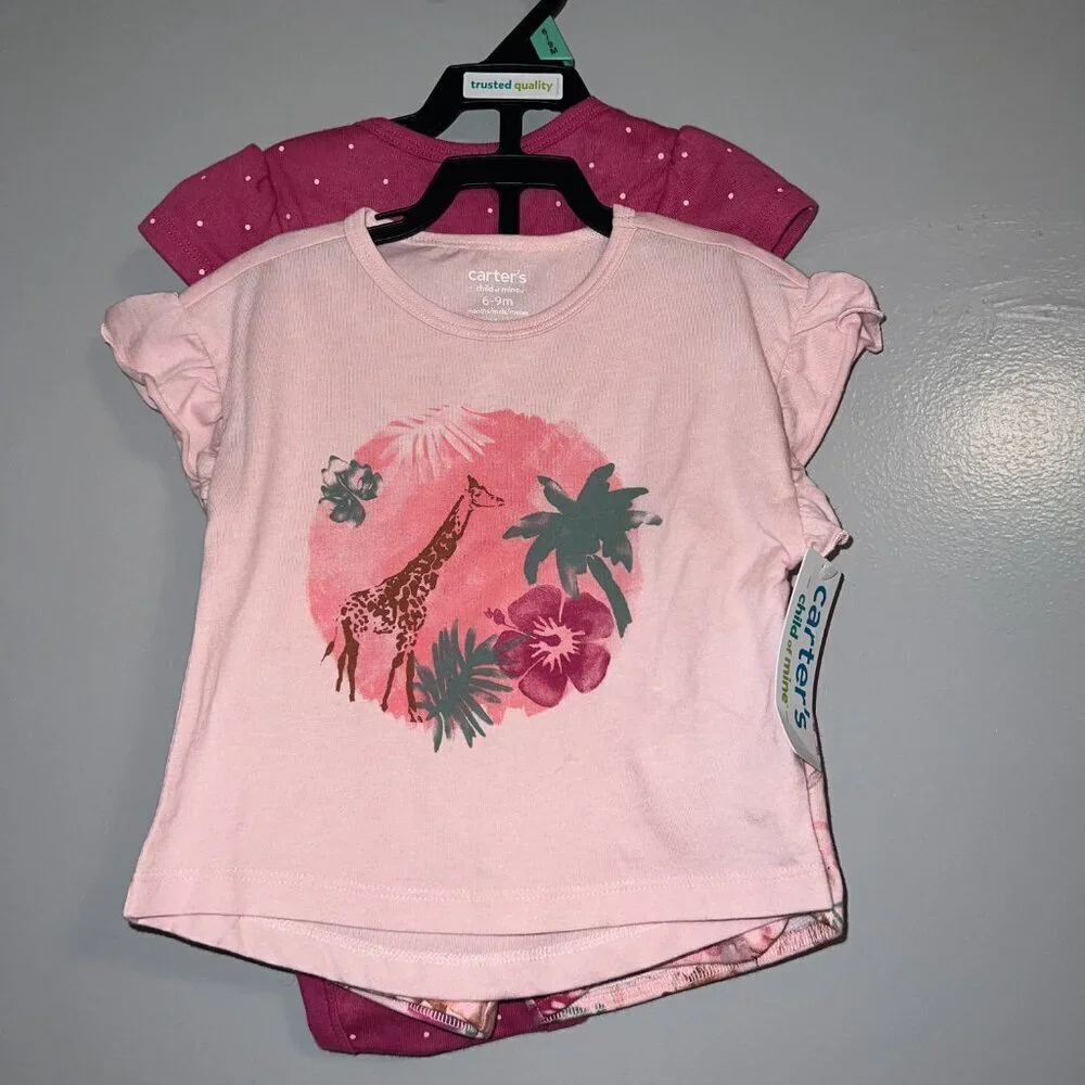 NWT Carter's Baby Girl Shorts Outfit Set, 3-Piece Giraffe Size 6-9M - Picture 2 of 6